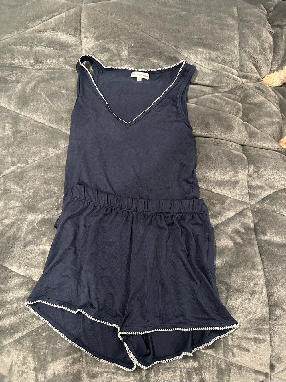 Z Supply Navy V-Neck Sleeveless Tank and Shorts with White Trim